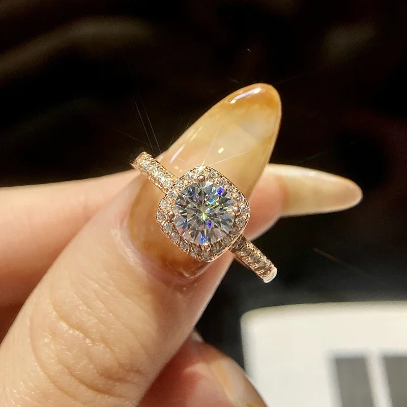 GRA Classic 0.5-1CT Fashion Square Real Moissanite Diamond Engagement Rings For Women Real 925 Sterling Silver Wedding Jewelry - view 4
