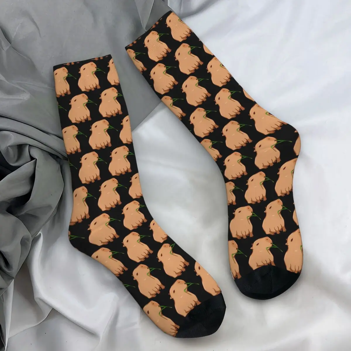 Women Men Socks Capybara With A Leaf Eat Your Greens Stockings Autumn Casual Soft Breathable Socks Graphic Climbing Anti Socks