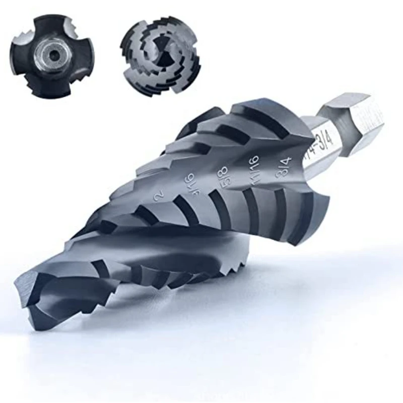M35 خطوة مثقاب المعادن النجارة مقاومة للاهتراء طلاء TIALN 3/16 "-7/8" 4 دوامة الأخدود خطوة مثقاب الخشب