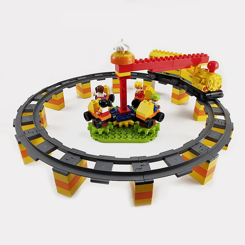 Big Size Building Blocks Moc Fun Electric Rotating Train Park Circular Orbit Accessories Bricks Kids Girls Diy Assemble Toys