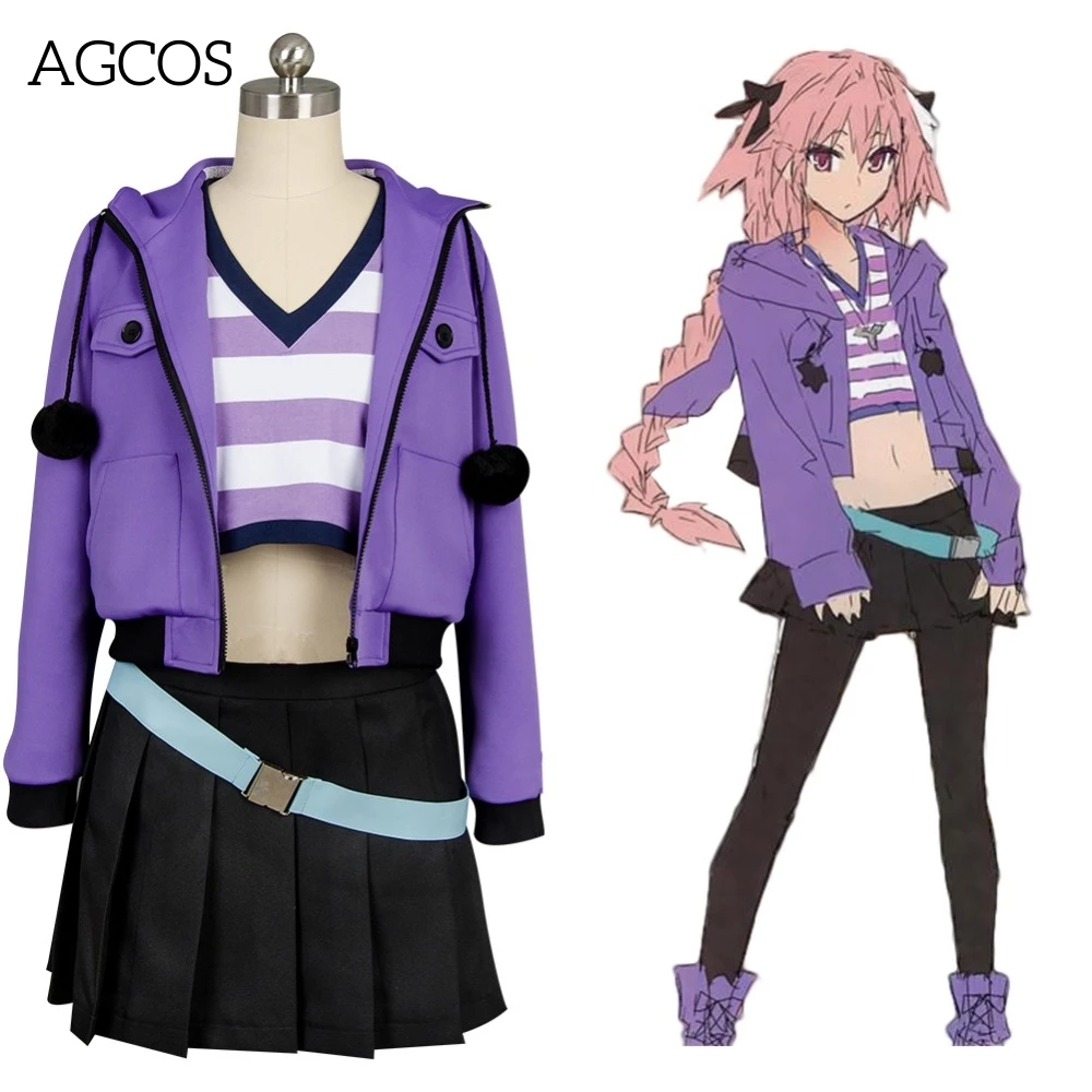 AGCOS Customsized Astolfo Cosplay Anime FGO Astolfo Cosplay Costume Woman Cute Uniforms Daily Costumes Coat+Skirt