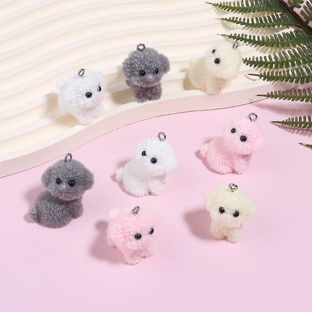 20Pcs 3D Mini floccaggio carino cane Charms cartone animato animale peluche ciondolo per borsa del telefono portachiavi orecchini collana gioielli fai da te