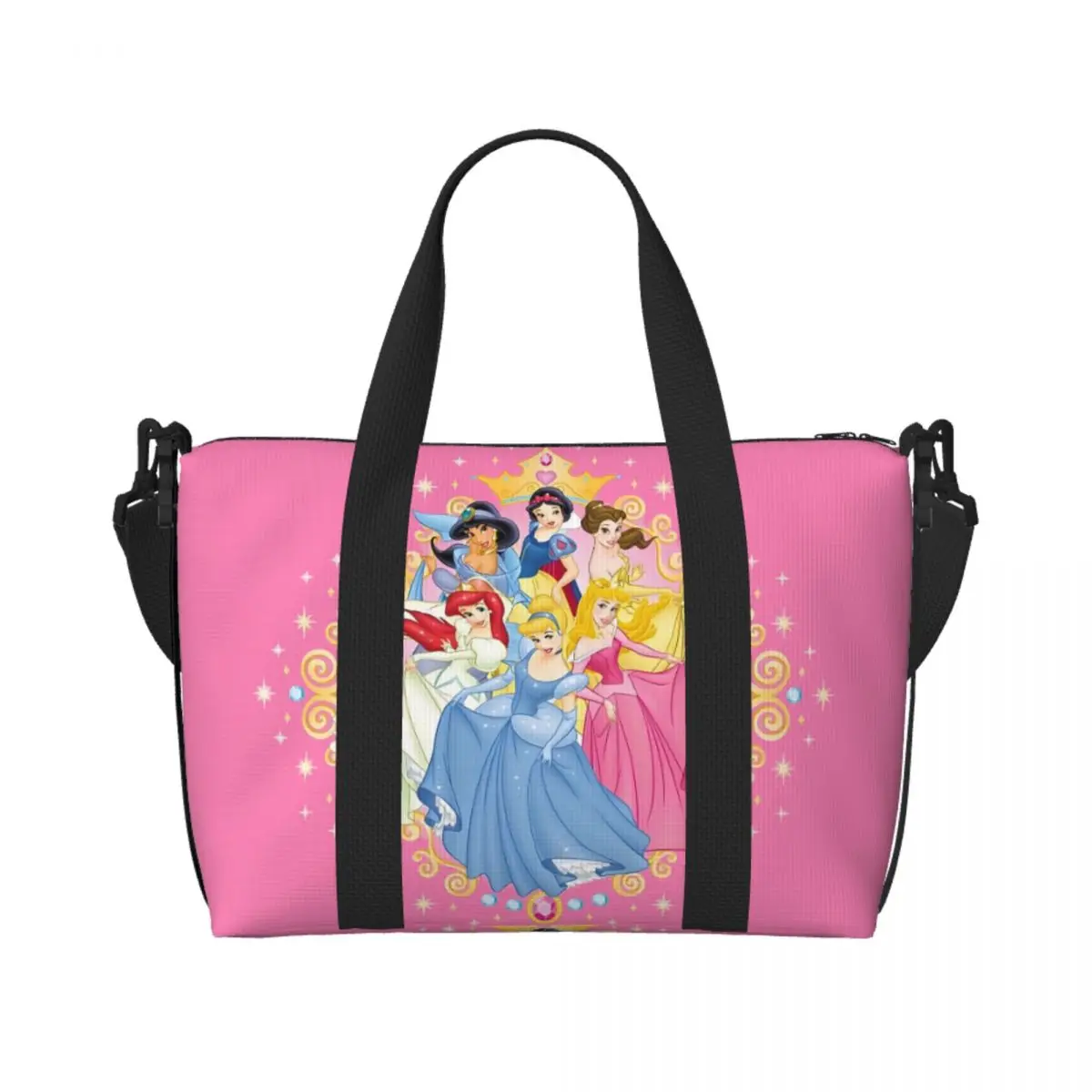 

Custom Adorable Princess Tote Bag Women Large Capacity Cartoon Movie Kawaii Film Gym Beach Shoulder Travel Bag