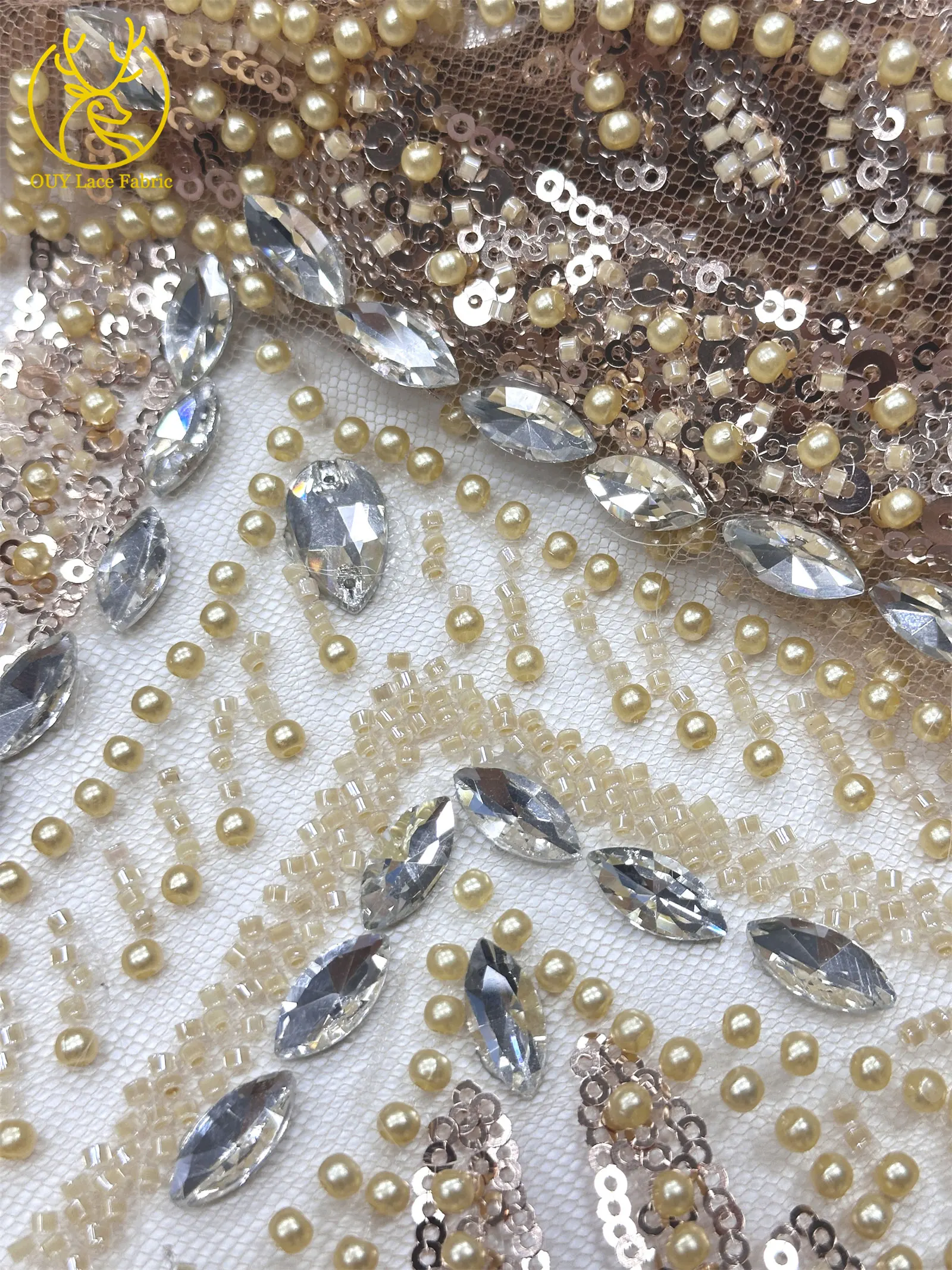 2026 Neues Design Afrikanischer Perlen-Diamant-Spitzenstoff Französischer Nigerianischer Pailletten-Tüll für Damen Partykleid Dekoration Nähen – Detail 19