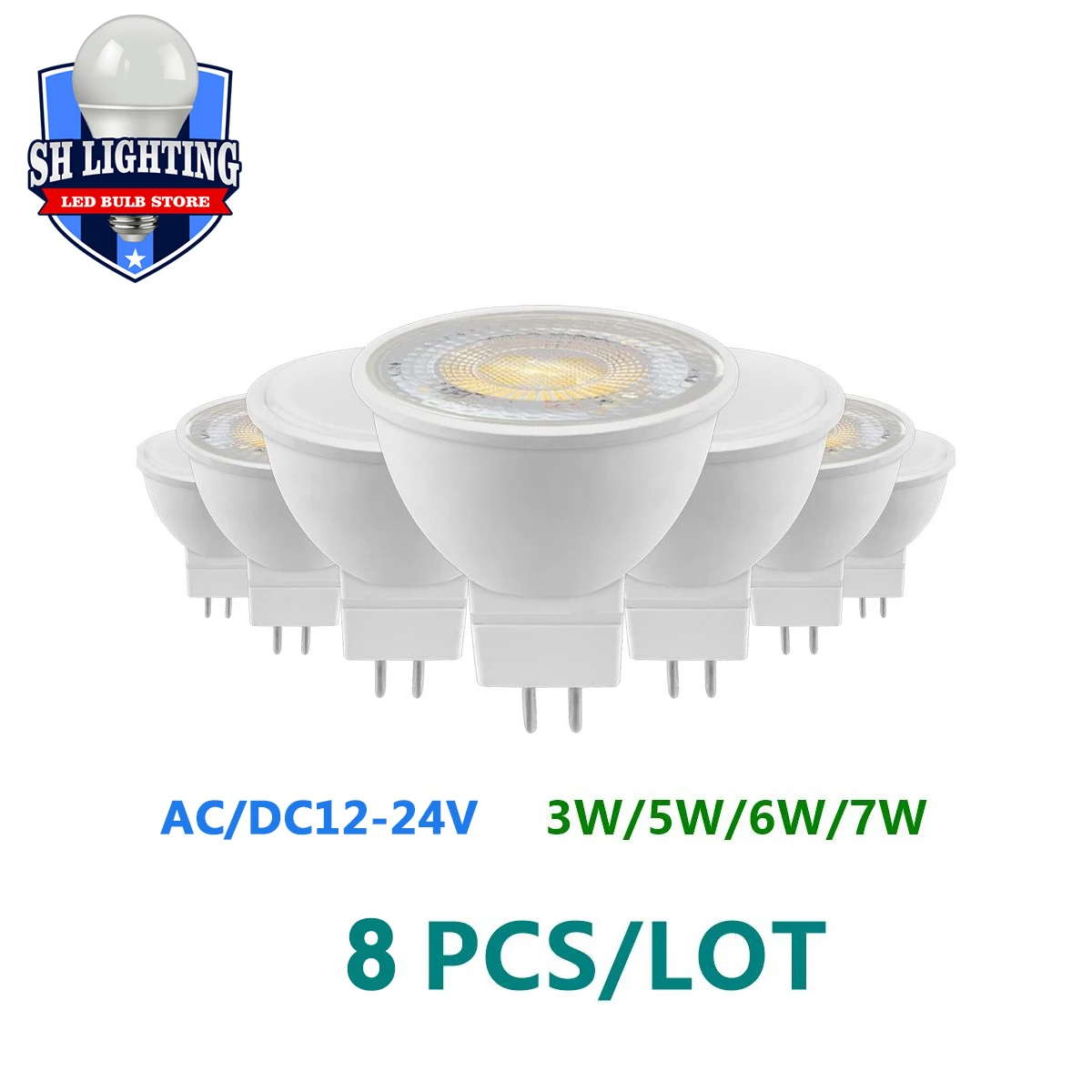 

8PCS AC/DC12V-24V Spot Foco MR16 3W-7W Warm White Day Light LED Light Lamp For Home Decoration Replace 50W Halogen Spotlight