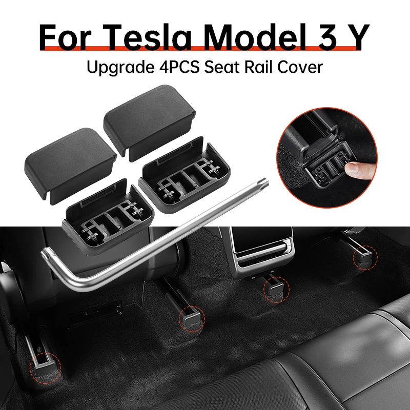 

YZ 4pcs Seat Rail Cover Protector For Tesla Model 3 Y Juniper Accessories Rear End Pieces Backseat Slide Protection Anti-kick