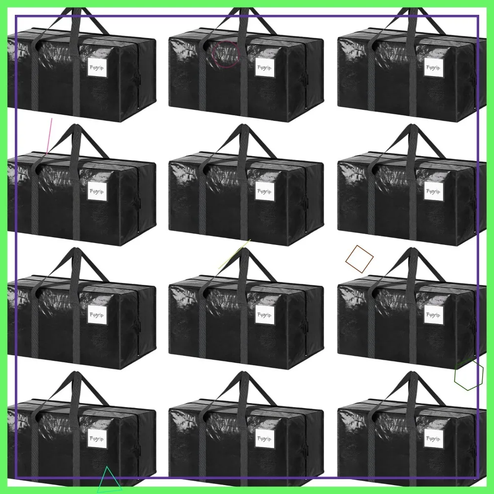 

Набор из 12 прочных сумок для переезда с прочными молниями и ручками, долговечное хранение для одежды и студенческих принадлежностей, черный цвет
