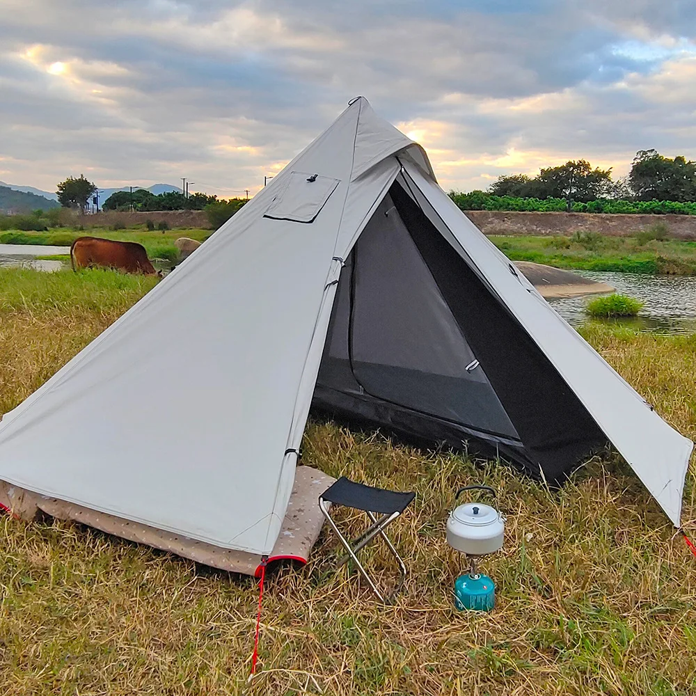 Tent Camping Tipi for Adults, Ultralight Pyramid Tent, Chimney Hole, Stove Window, 1 Person Teepee Tent, Outdoor