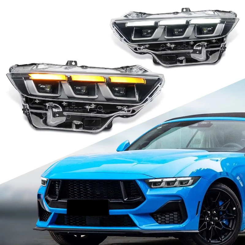 

Full LED Head Lamp Plug and Play Chrome Front Light for 2024+ Mustang Sequential Turn Signal OE Factory Head Lights