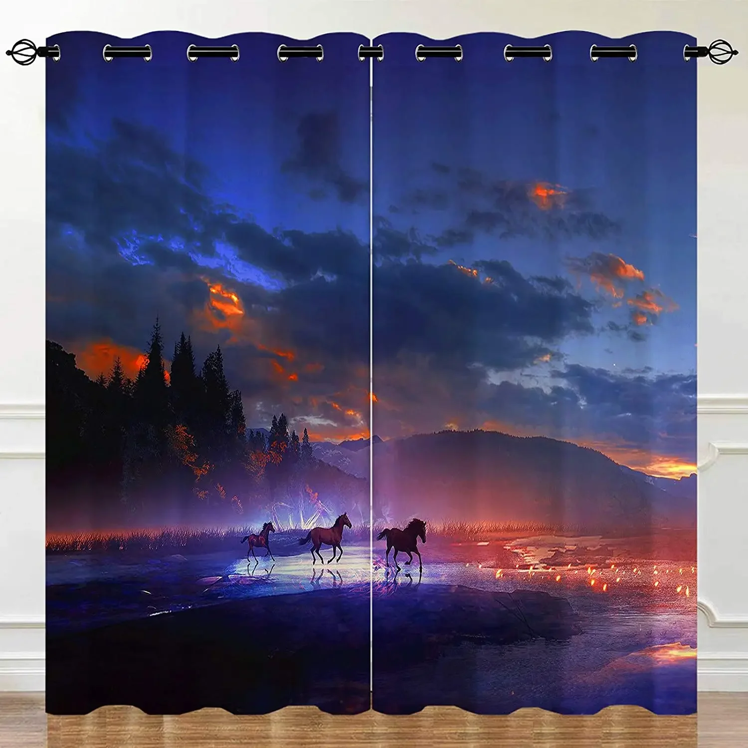 Living Room Decoration Blackout Curtains, Horses Run At Night, Bedroom Living Room Luxury Curtains Can Be Used As Short Curtains