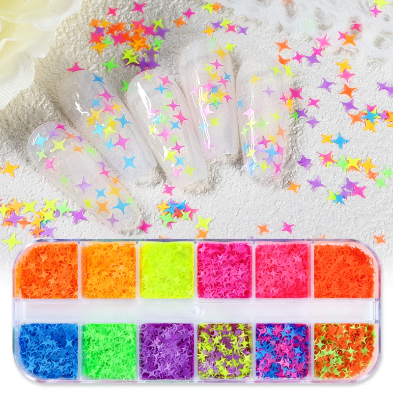 Relleno de lentejuelas de resina de estrellas fluorescentes de cuatro puntas, molde de silicona de resina epoxi, mezcla de confeti, pigmento, suministros para manualidades hechos a mano