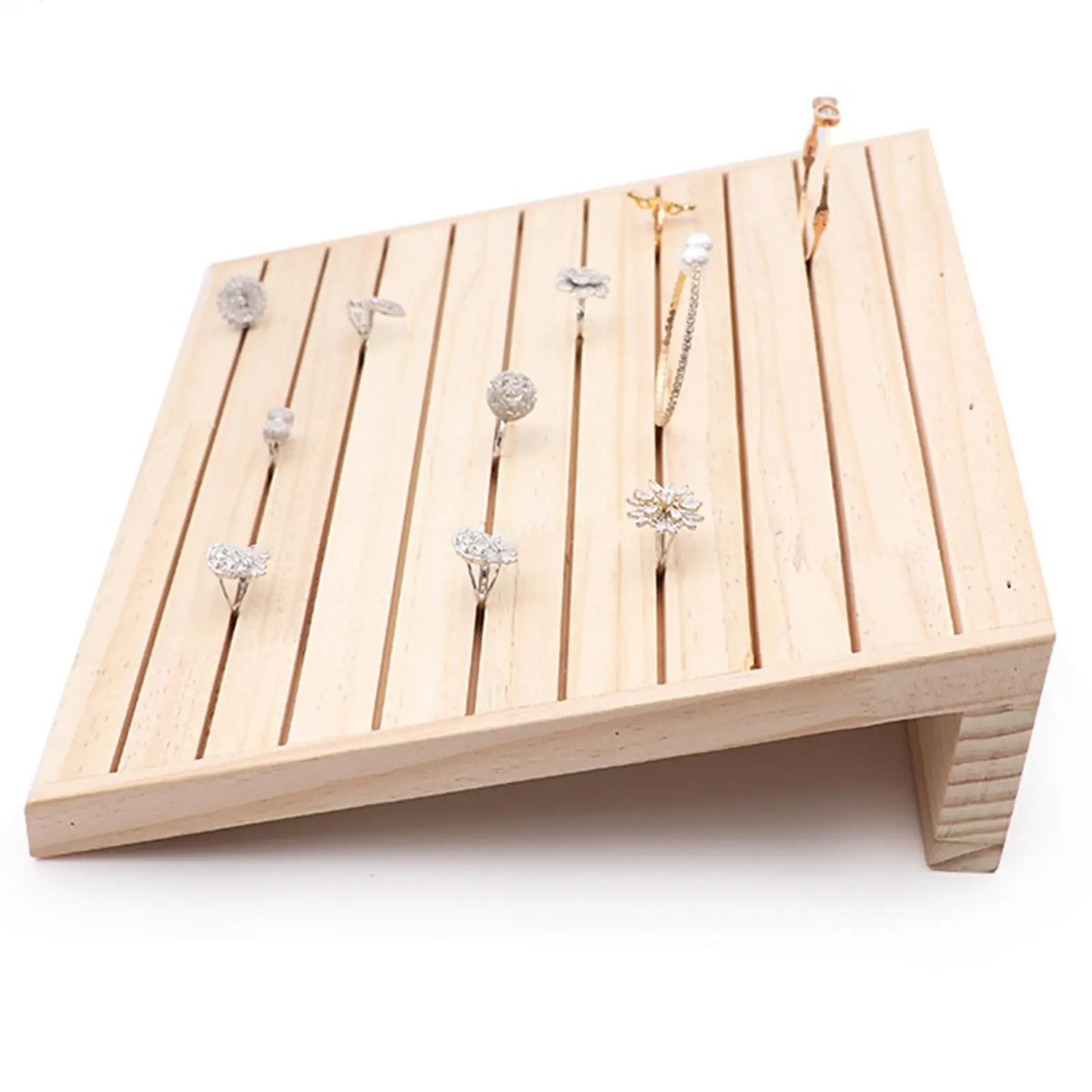 Wooden 10 Rows Ring Display Stand Rings Earrings Selling Earrings Trays Tabletop Home Organizing Rings Holder Jewelry Rack