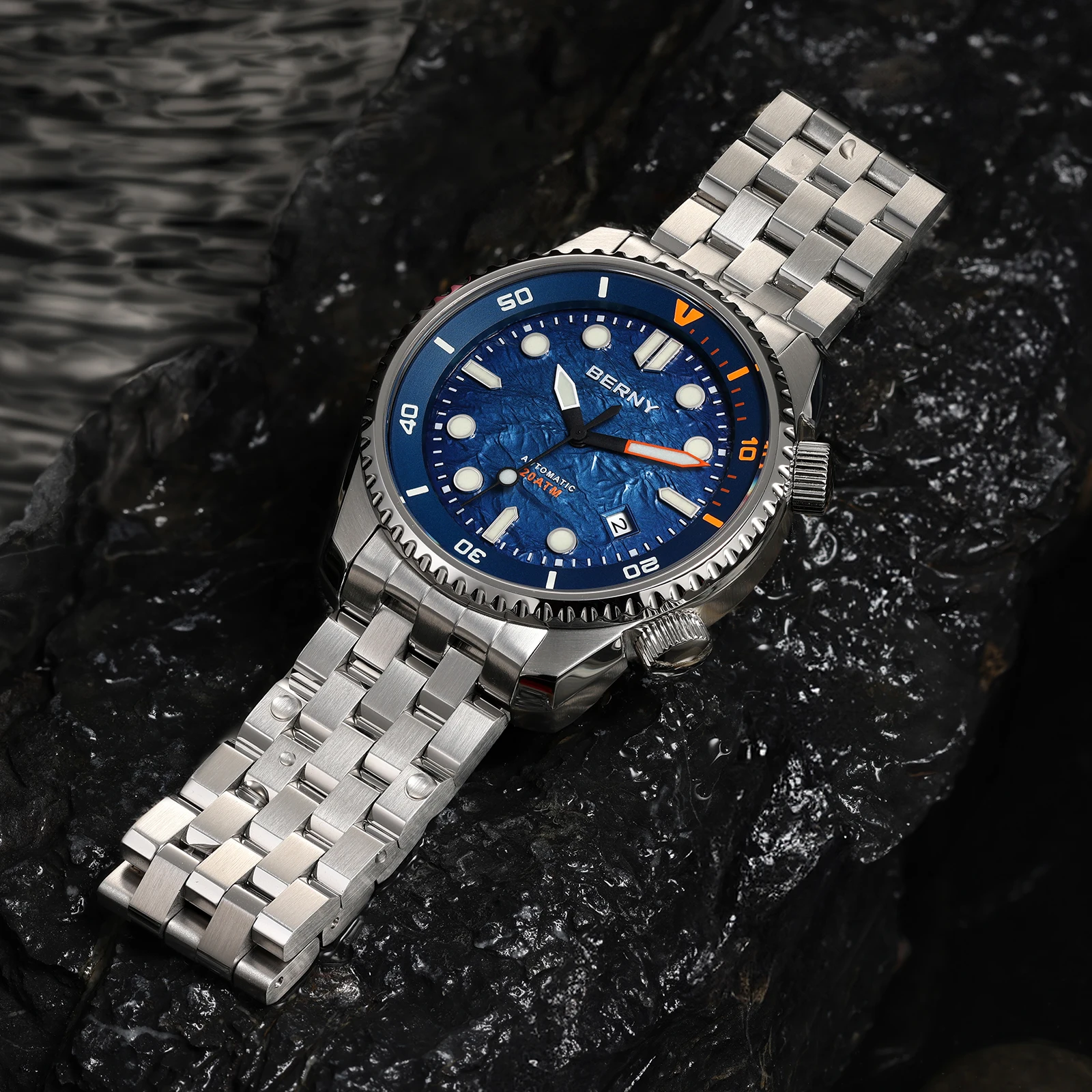 BERNY Automatic Diver Watch for Men Top Luxury Sapphire 316L Steel New Wave Dial 200M Waterproof Mechanical Diving Men's Watches view 4