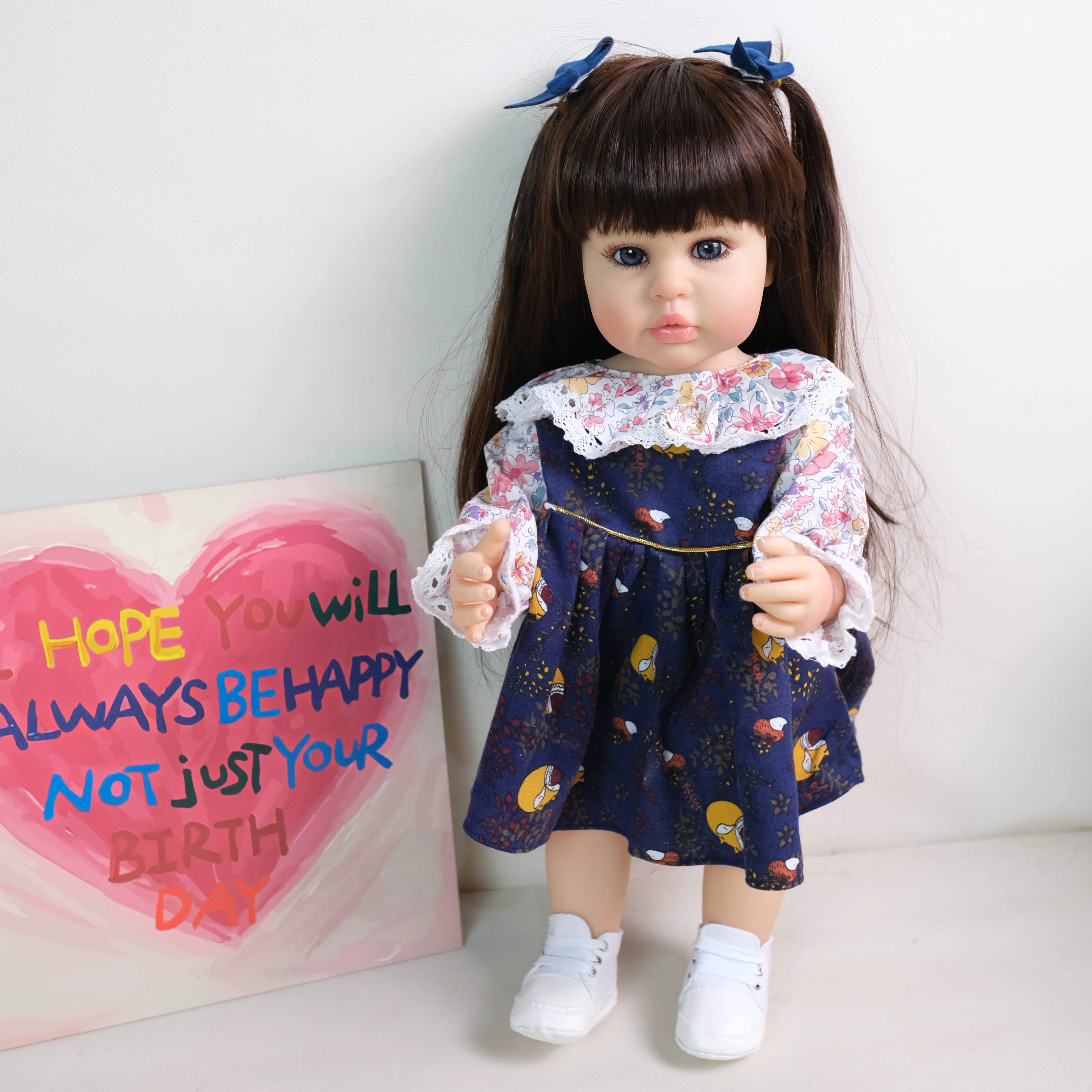 NPK 22'' Handmade Full Body Vinyl Soft Touch Reborn Toddler Princess Ellie with Standing Legs Long Hair Lifelike Real Baby Doll