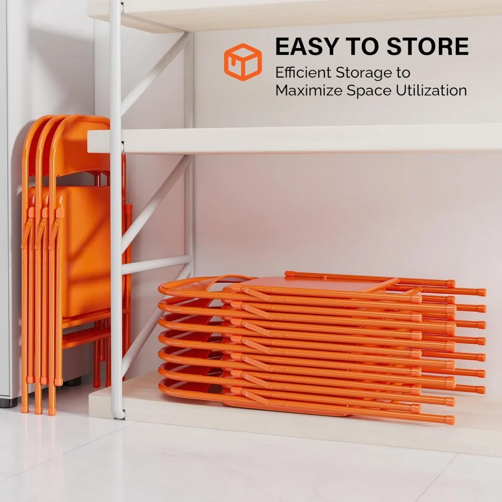 Sturdy Steel Folding Chairs with 350 lbs Capacity, Ideal for Indoor and Outdoor Use, Durable and Portable, Orange Color, Versati