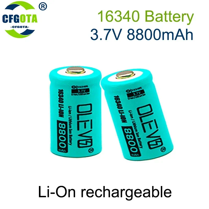 Bateria recarregável Li-ion para lanterna LED, carregador de parede de viagem, 3.7V, 16340, 8800mAh, CR123A