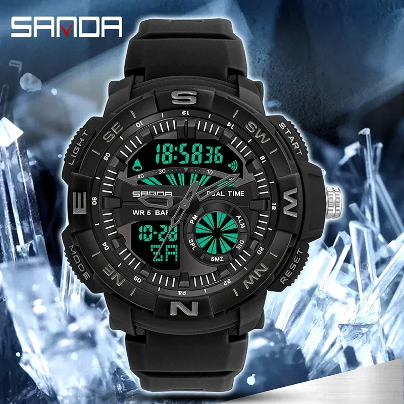 

SANDA Top Brand Dual Display Wrist Watch Men Watches Military Wristwatch Sports Watch For Men Clock Outdoor Waterproof Hour 6037