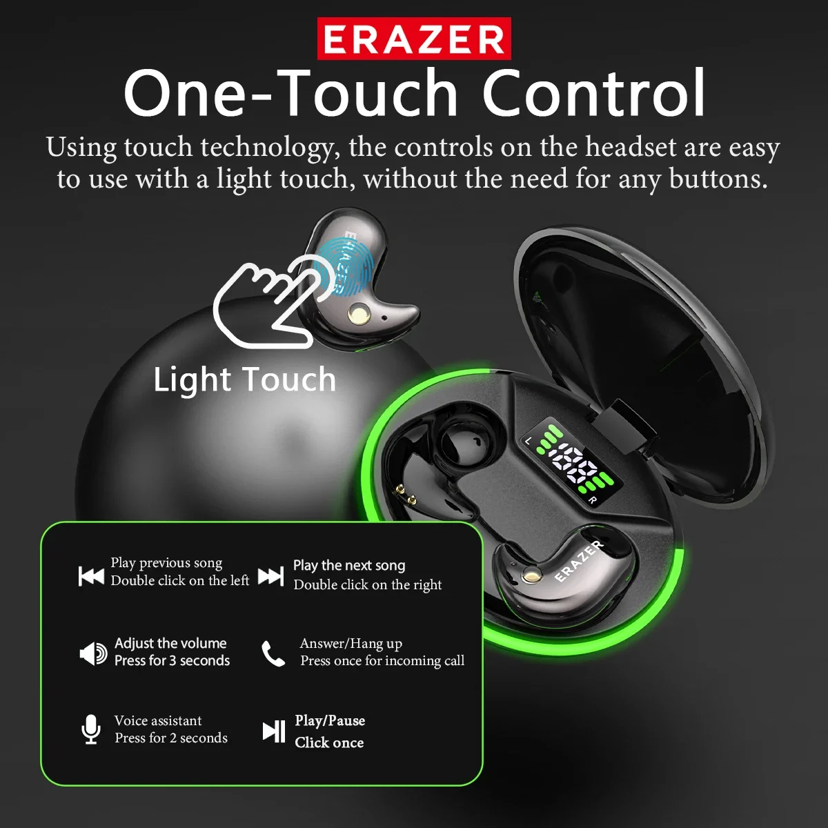 EARZER XF58 In-Ear Bluetooth Headphones With Microphone Translator Earphones TWS Sport Wireless Earbuds Comfort Ultra-thin MP3 view 3