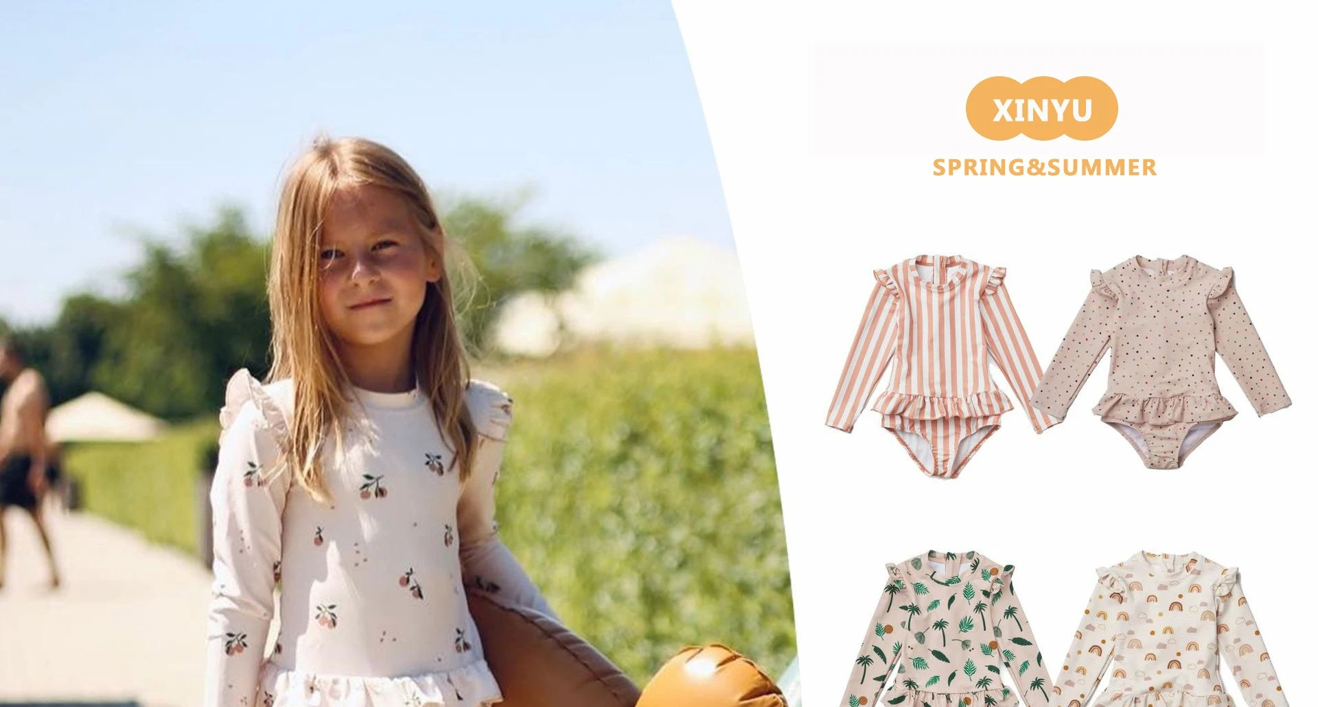 

Цельный купальник Instagram с цветочным принтом для девочек, лето 2025 года, солнцезащитный купальник с длинными рукавами, пляжный купальник