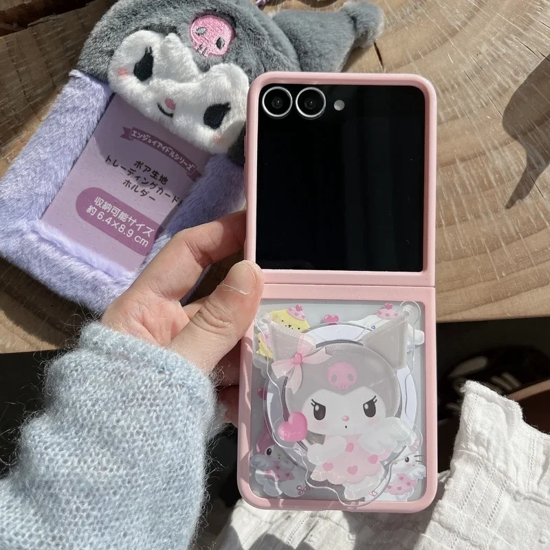 Sanrio Hello Kitty Melody Kuromi Magnetic Grip Holder Magsafe Wireless Charge Phone Case For Samsung Galaxy Z Flip 6 5 4 3 Cover