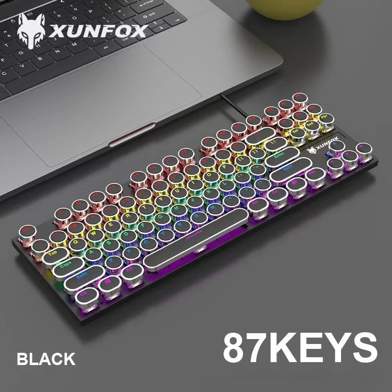 Blue Switch Mechanical Keyboard 87 Keys Retro Keyboard Blue Switch Rgb Punk Office Keyboard E-Sports Gaming Keyboard Csgo vintag