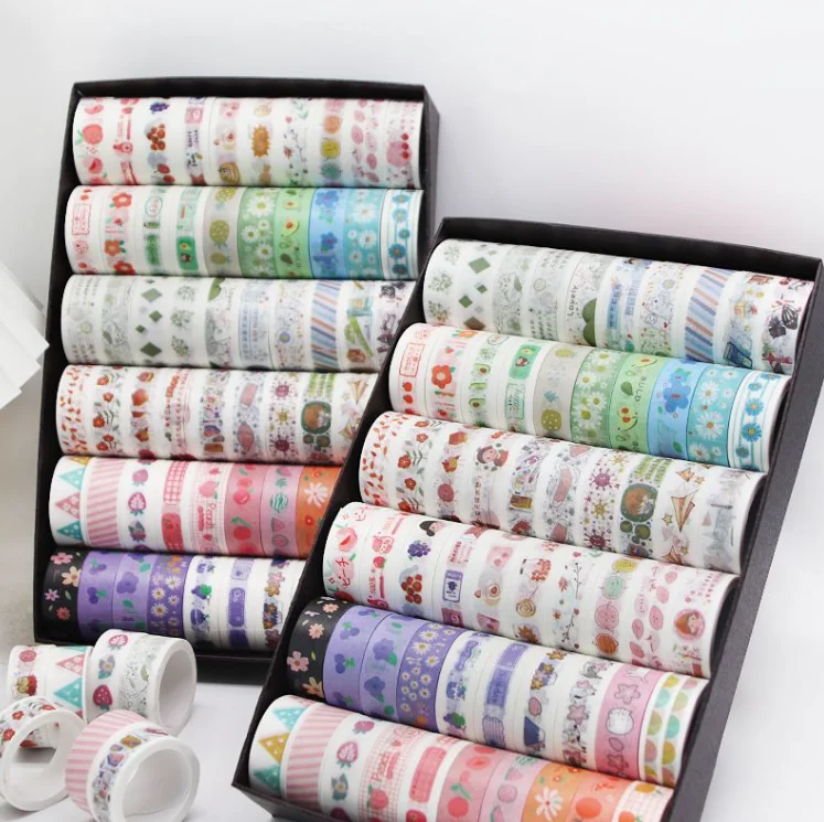 Cute Random Washi Tape Box Set, Cartoon Floral Fruit Decorative Masking Tape for Journals Scrapbooking DIY Crafts Gift Wrapping