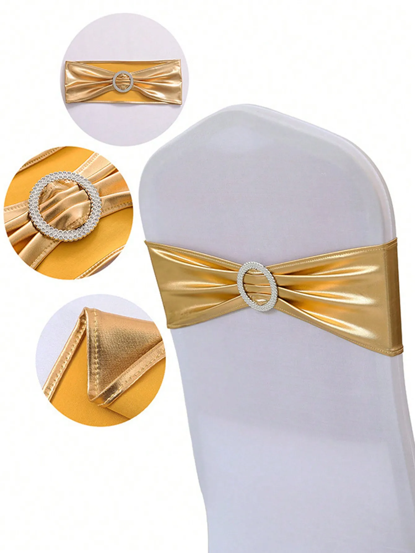 5/10 Rose Gold/Silver Metallic Elastic Chair Back Straps with Knots for Hotel Parties and Weddings