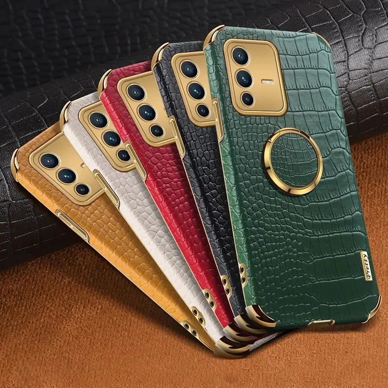 Luxury PU Leather Phone Case For Vivo V23E V23 S12 Pro V20 SE V21 V21E Ring Cover Case For Vivo Y21 Y21S Y33S Y31 Y51 Y53S Y72