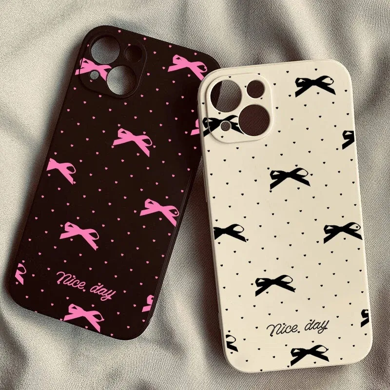 

Cute Pink Bowknot Phone Case For iPhone 17 16 15 11 12 14 13 Pro Max Mini X XS XR 7 Plus SE4 16E Shockproof Silcone Cover Fundas