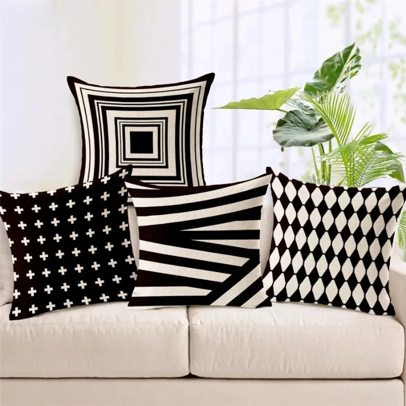 Geometric Black and White(beige) Plain Home Textile Sofa Car Cushion Cover Decorative Throw Pillow Case Cojines 45x45