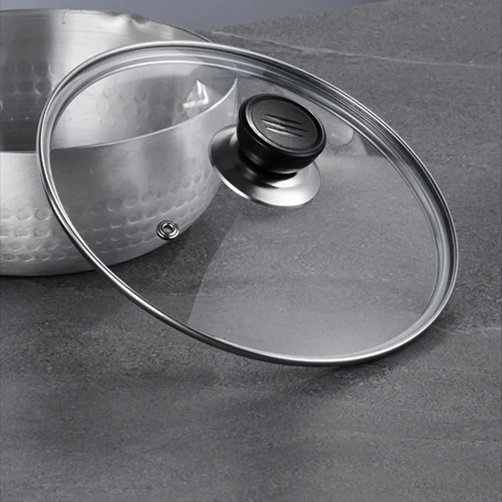 Durable Universal Pot Cover Tempered Glass Visible Frying Pan Cover Round Stainless Steel Wok Pan Lid Kitchen Accessories