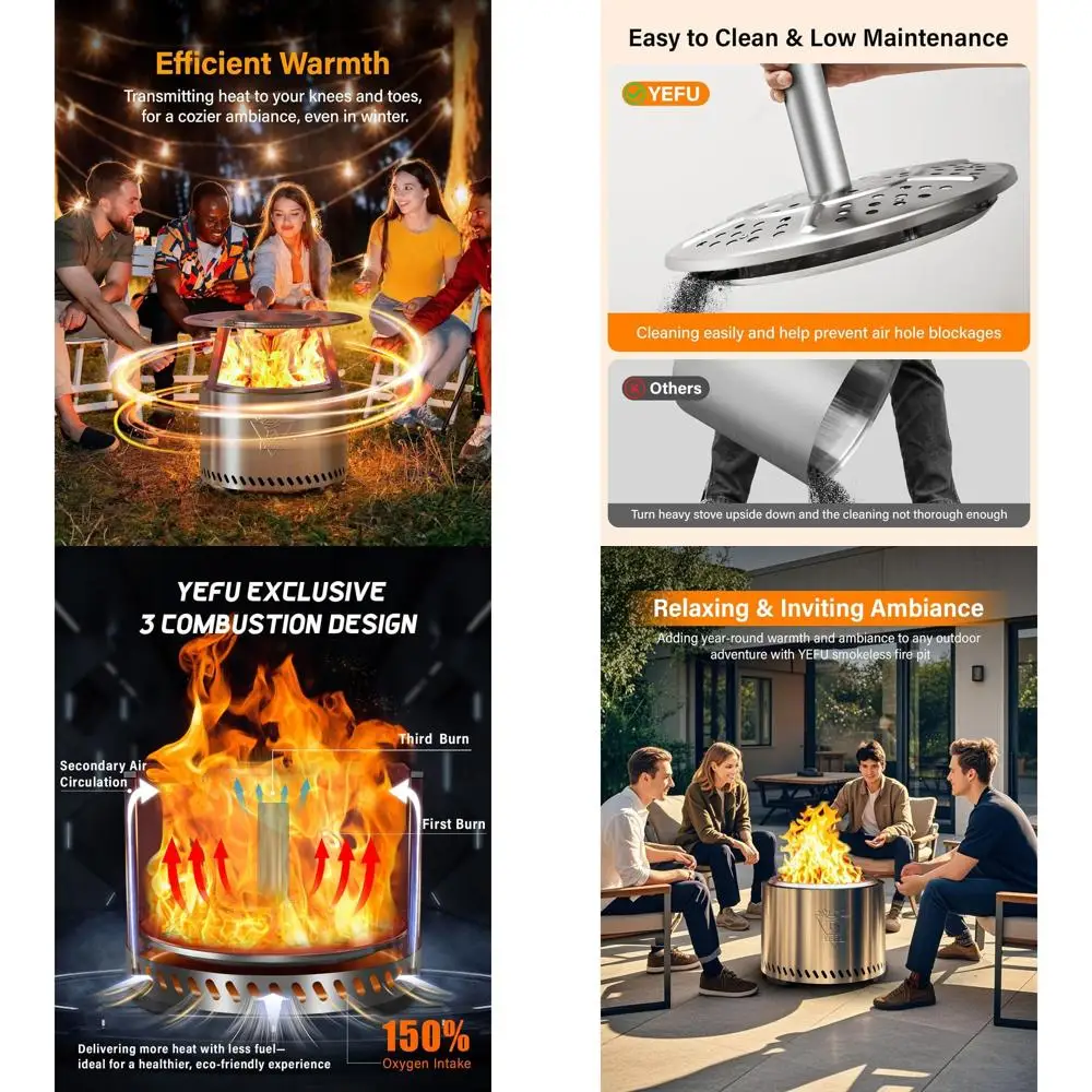 

Уличная чугунная чаша для костра из нержавеющей стали с выдвижным поддоном для золы - бездымный очаг для двора, патио, кемпинга