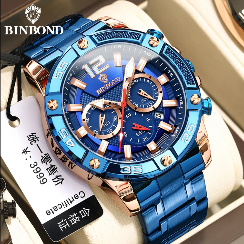 BINBOND Top Luxury Brand Watches for Men Quartz Men\'s Watch Sport Waterproof Wrist Watches Chronograph Date Relogio Masculino