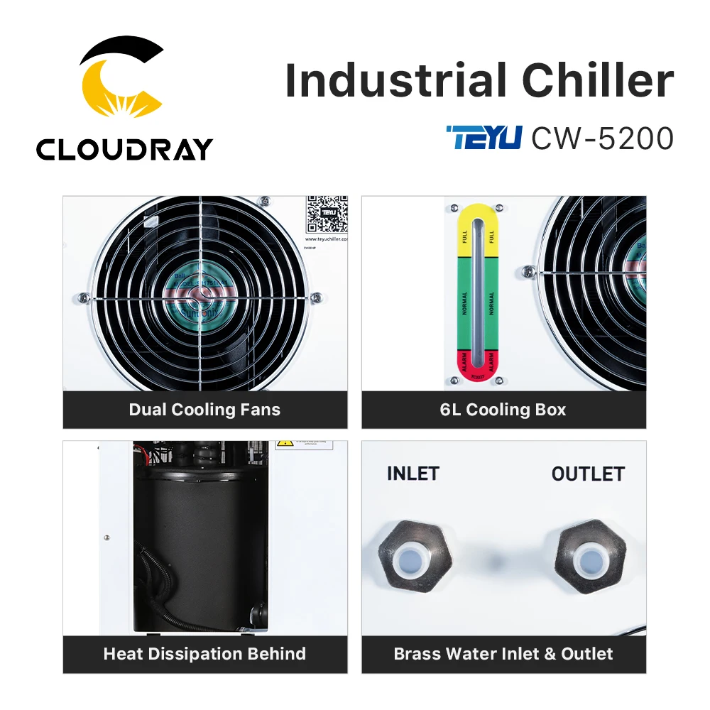 Imagem -02 - Indústria Cloudray ar Água Chiller 50 60hz s & a Cw5200 110v 220v Chiller para Co2 Laser Gravação Máquina de Corte Refrigeração