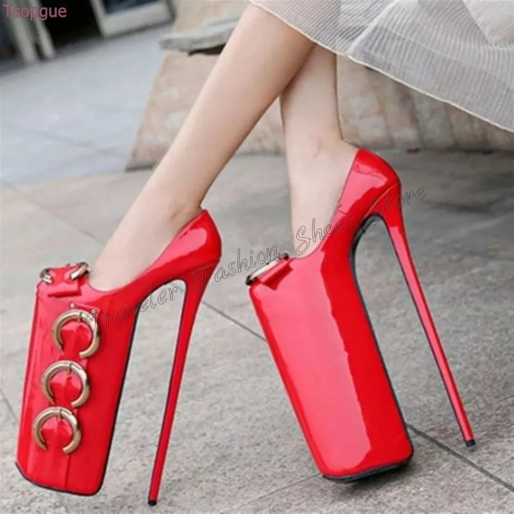 

Buckle Decor Platform Pumps Thin High Heels Patent leather High Heel Shoes for Women Bed Fun Heels 2024 New Zapatos Para Mujere