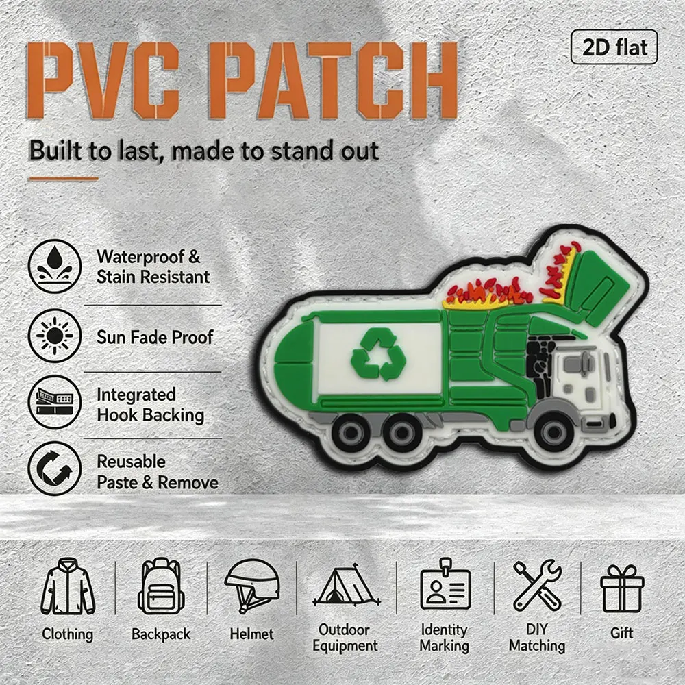 1Pc/2Pcs/3Pcs Optional Recycled Construction Vehicle Style Glow-In-The-Dark Pvc Arm Patch Badge, Full Color, Waterproof, Wear-Resistant, Non-Fading, Suitable for Jackets, Backpacks, Vests, Clothing Identification Patches, Includes Fleece Backing