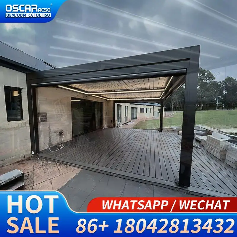 2025 New Design Manual Sun Shading & Louver Adjustment Aluminum Louvered Roof Canopy System Powder Coated Frame Outdoor Patio Ga