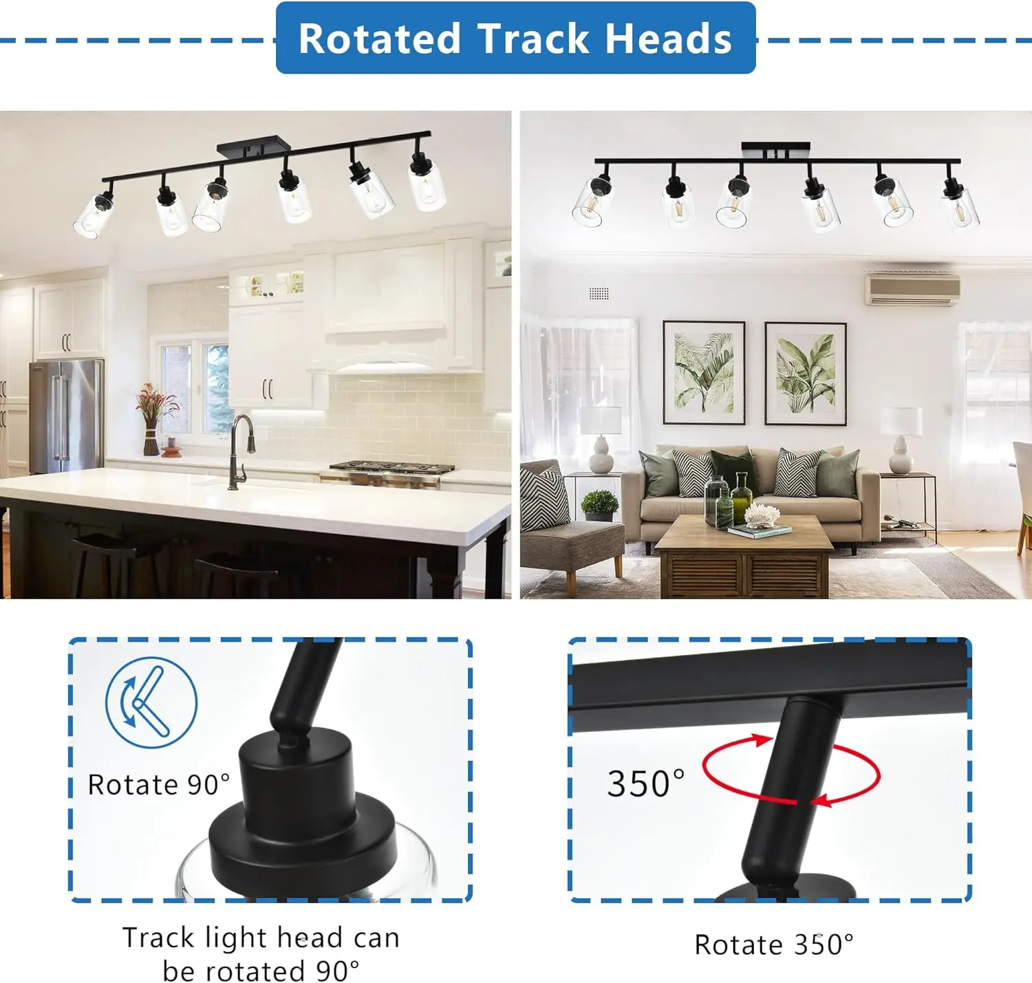 Track Lighting Kits 6 Light Bathroom Light Fixtures Wall Mount with Flexibly Rotatable Light Head, Modern Black