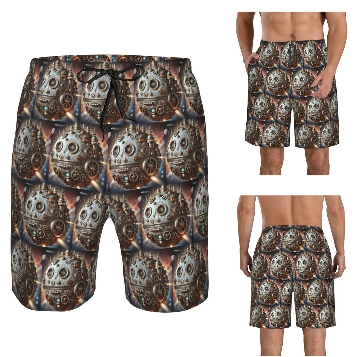 Steampunk Moon In Space Trunks Beach Board Shorts Casual Quick Dry Swimming Summer Men Pants
