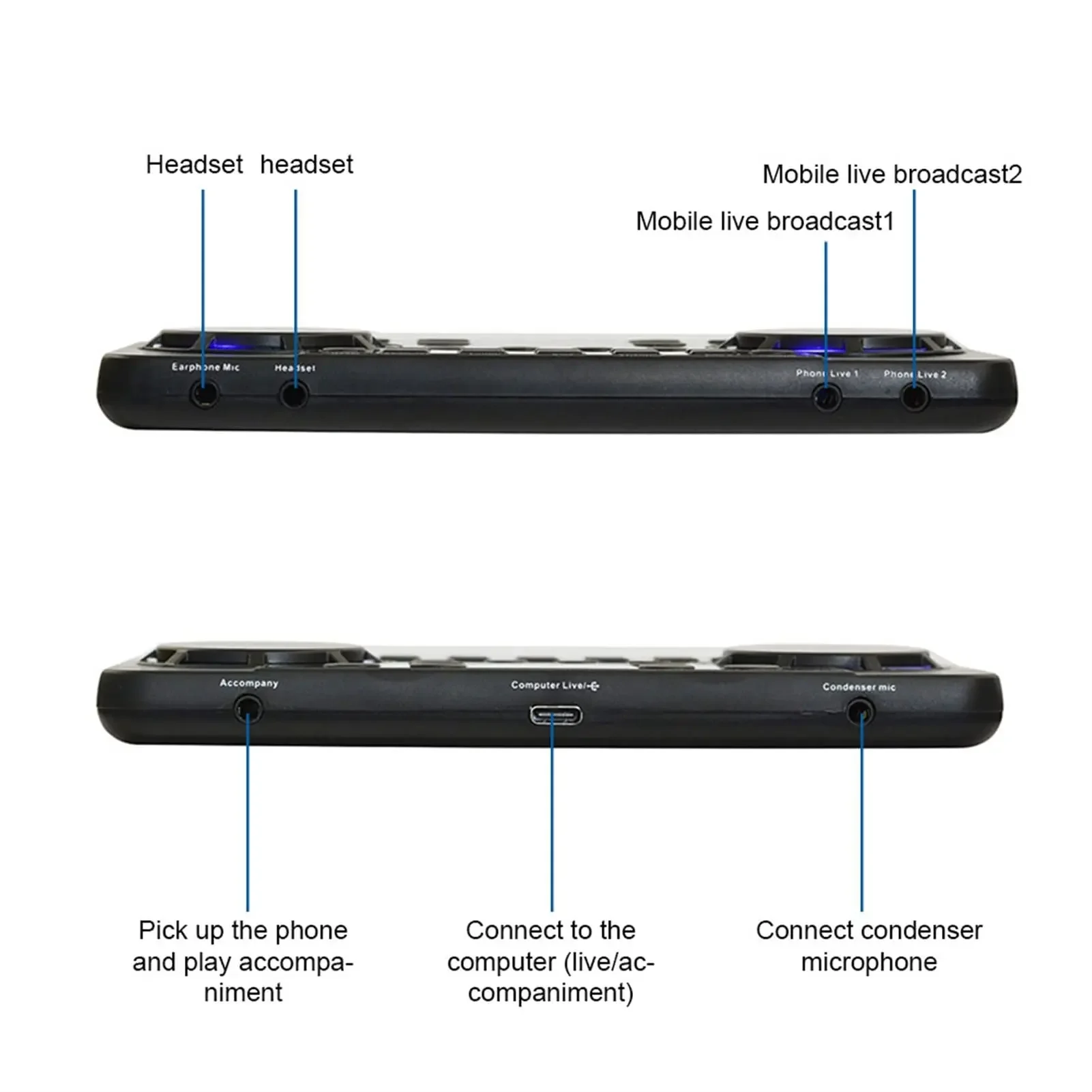 V300 Pro 블루투스 호환 사운드 카드 오디오 인터페이스 믹서, DJ 디지털 효과 소음 감소 콘솔, 노래용 USB 녹음