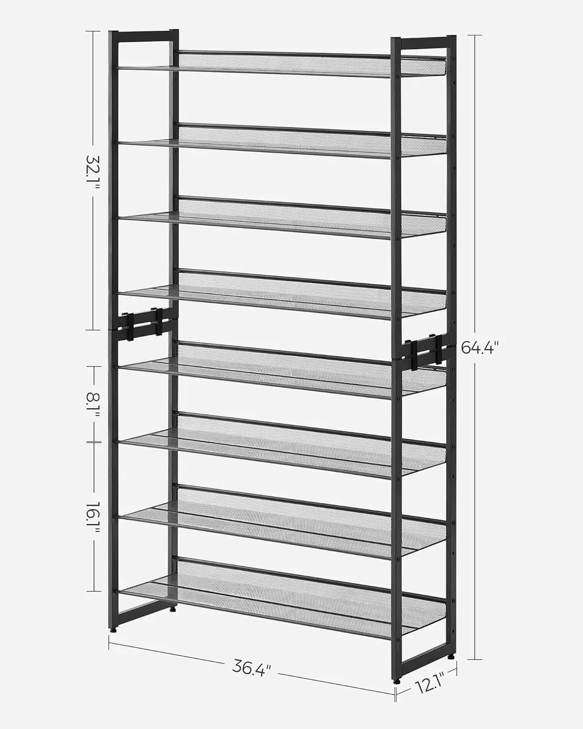 Songmics Shoe Rack, 8-Tier Shoe Organizer, Metal Shoe Storage For Garage, Set Of 2, 4-Tier Stackable Shoe Shelf, With