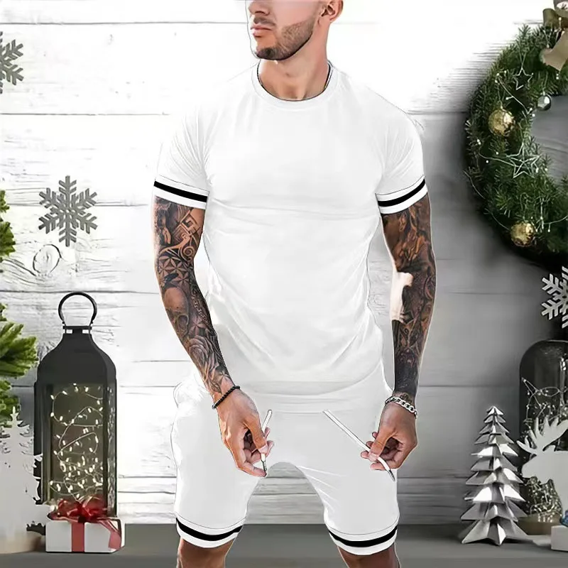 Men's short sleeve shorts two-piece sports and leisure youth European and American suit