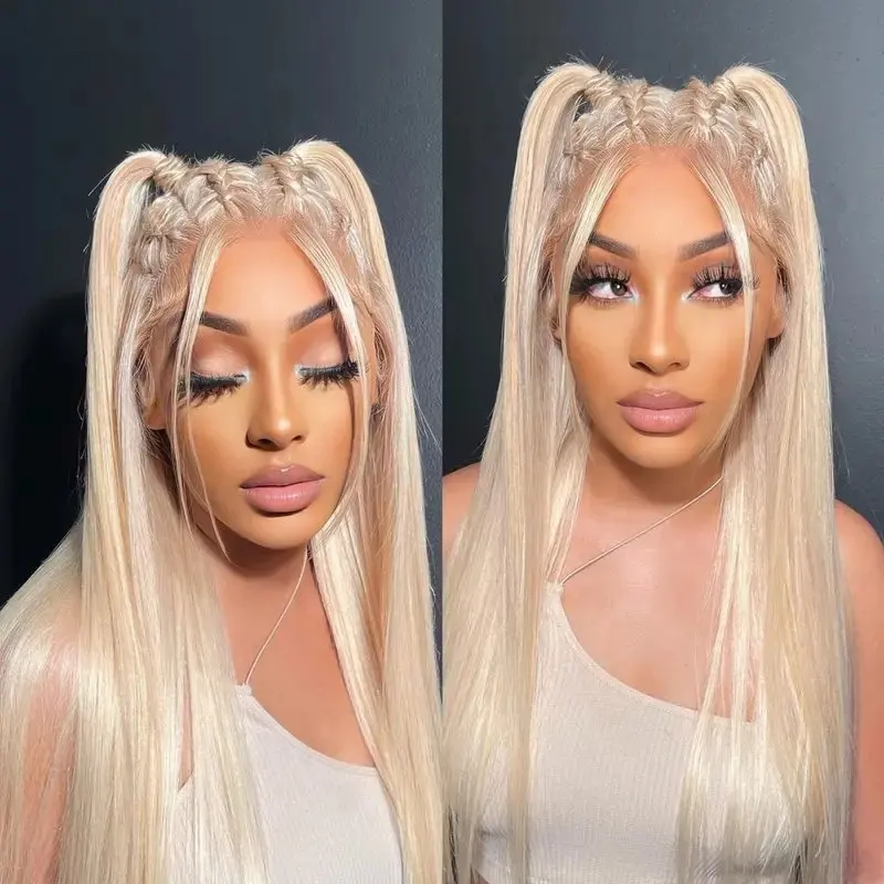 Rosabeauty 40Inches 13x6 Blonde 613 HD Glueless 13X4 Frontal Wig Preplucked 250% Straight Lace Front Human Hair Wigs For Women