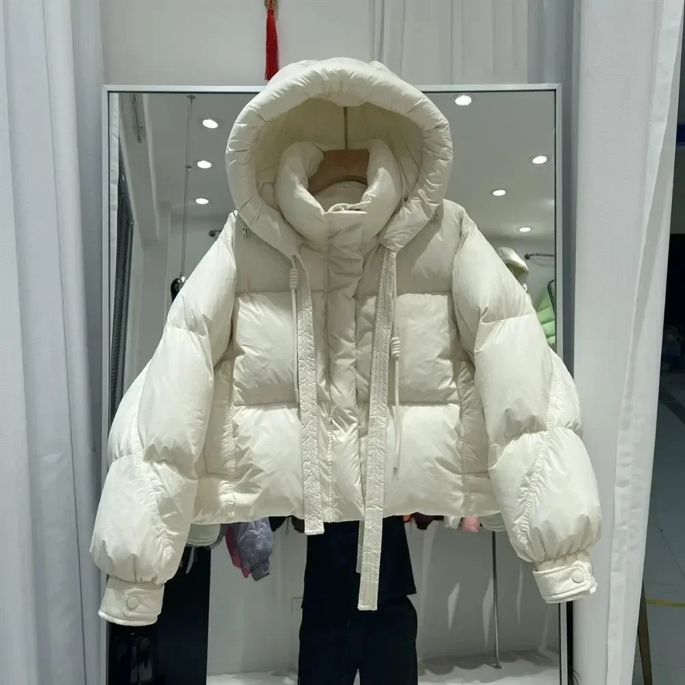 Autumn Winter Female Duck Down Outerwear Luxury Down Jacket Women Short Fluffy Puffer Coat Hooded Bread Parkas Korean Fashion