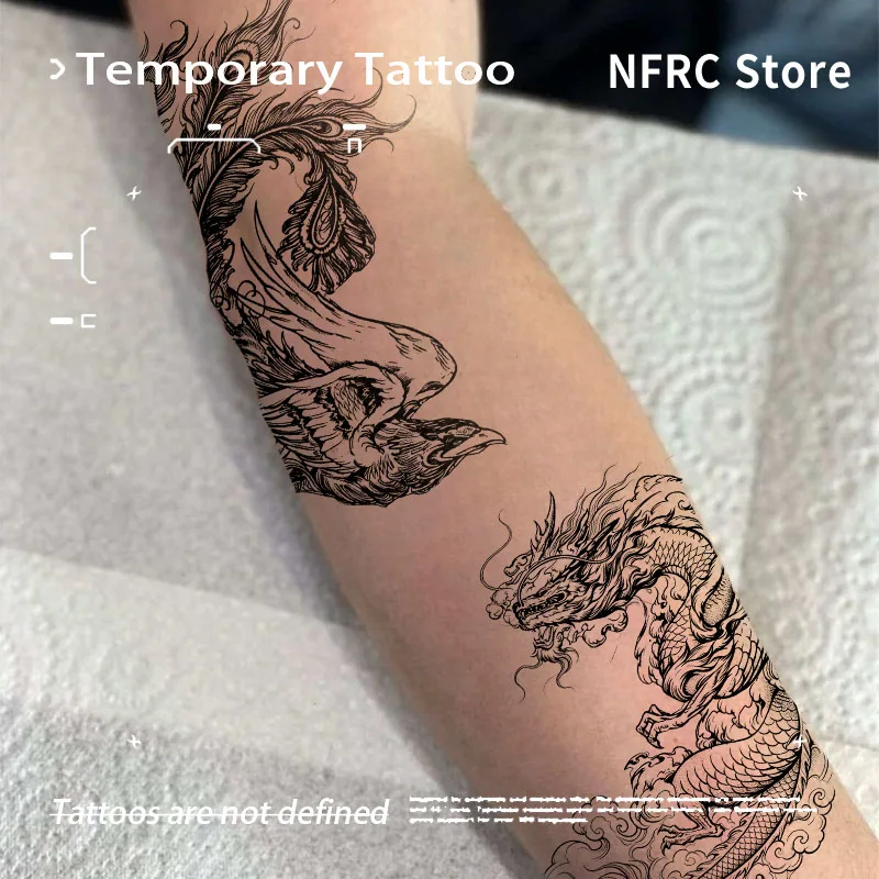 Tatouages temporaires fantaisie, style vintage, dragon et phénix orientaux, autocollants à base de jus végétal, nouveauté pour les meilleurs adolescents, nouveauté