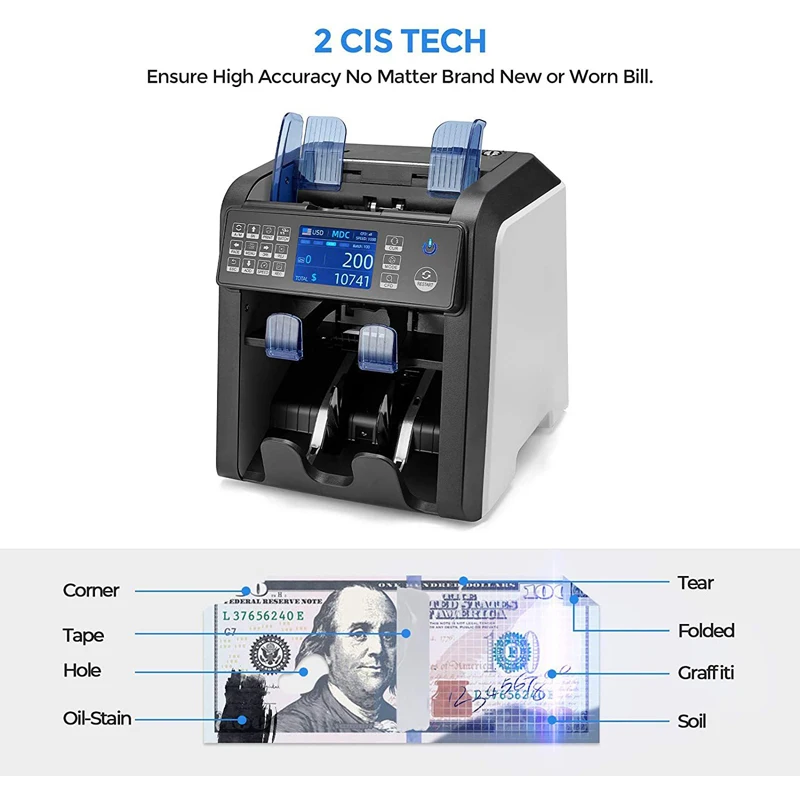 AL-950 Multi Currency Automatic Bill Counting Machine Money Mix Value Note Cash Counting Machine Bill Counter