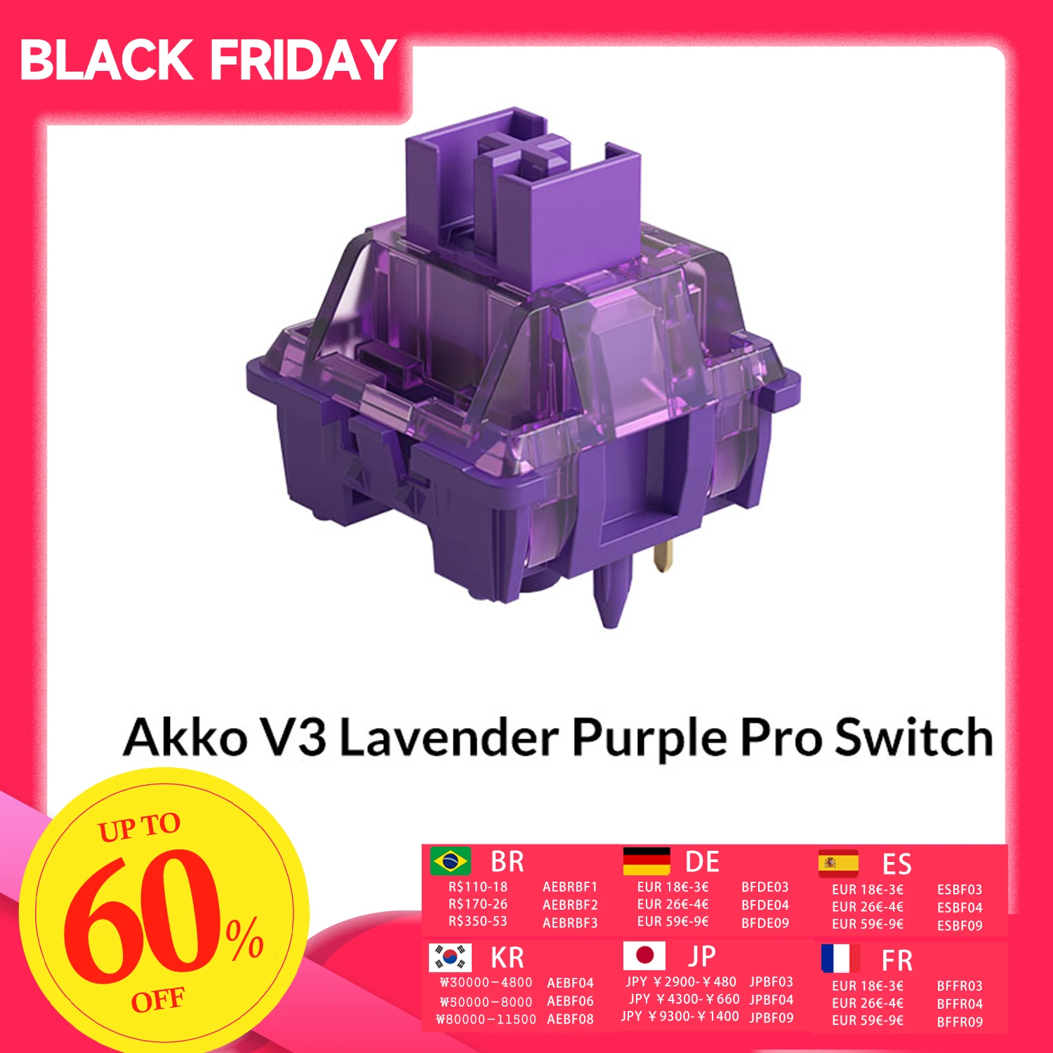 

Akko V3 Pro Лавандово-фиолетовые переключатели 5-контактный тактильный переключатель 40gf со стабильным пылезащитным стержнем для механической клавиатуры Mx (45 шт.)