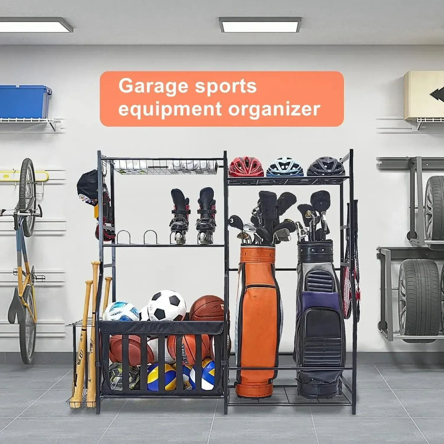 Garage Sportgeräte Organizer, Golftaschenständer für Garage Ball Lagerregal Indoor/Outdoor Kinderspielzeug Aufbewahrungsorganisator Behälter