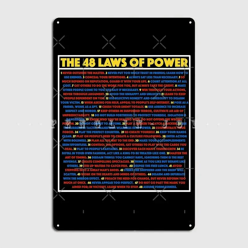 The 48 Laws Of Power Poster Self Help Metal Plaque Poster Wall Cave Pub Garage Create Plaques Tin Sign Posters