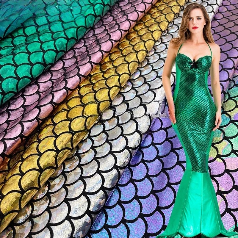 

Laser Bronzing Reflective Fabric Four-sided Elastic By The Meter for Clothes Dress Toy Luggage Swimsuit Sewing Mermaid Cloth Red